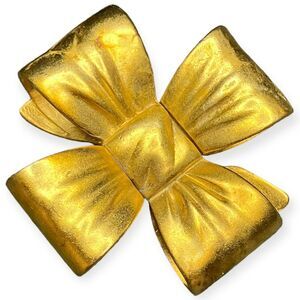 Vintage Signed Elizabeth Arden Matte Gold‎ Bow Dimensional Brooch Hard To Find